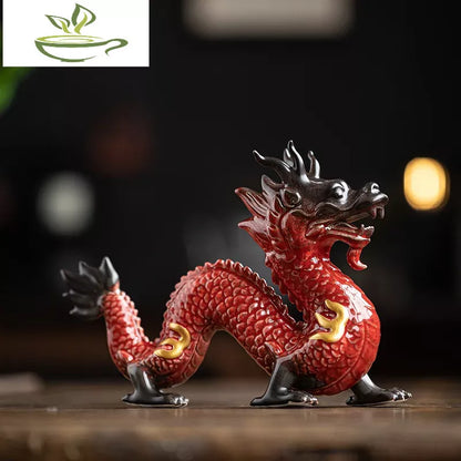 Traditional Chinese Porcelain Dragon Statue Handmade Ceramics Totem Animal Sculpture Ancient Legend Totem Ornament Craft Decor