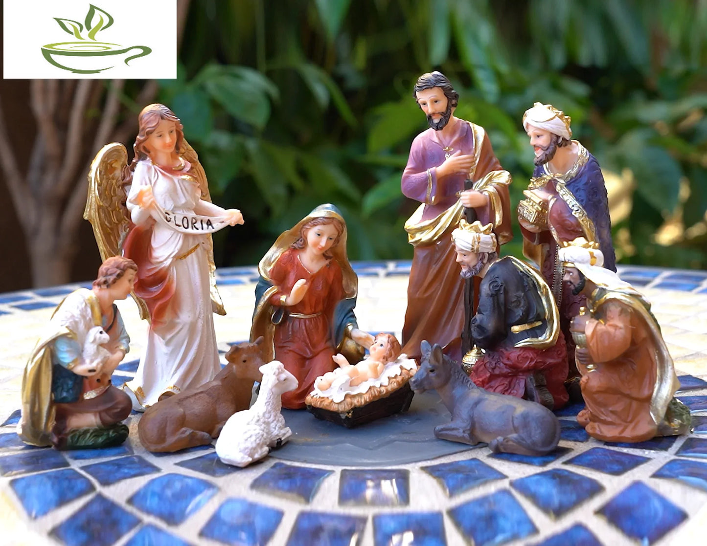 Christmas Decoration Nativity Scene Set Christmas Ornament Indoor Nativity Crib Manger Baby Jesus Statue Figurines Holiday Gift