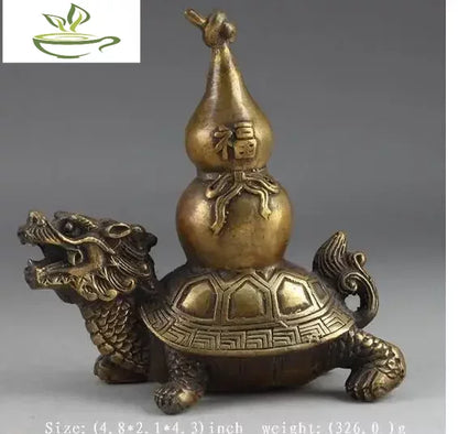 collecting OLD copper Elaborate Old crafts Brass Elaborate Handwork Copper Dragon & Tortoise Gourd Exorcism Auspicious Statue