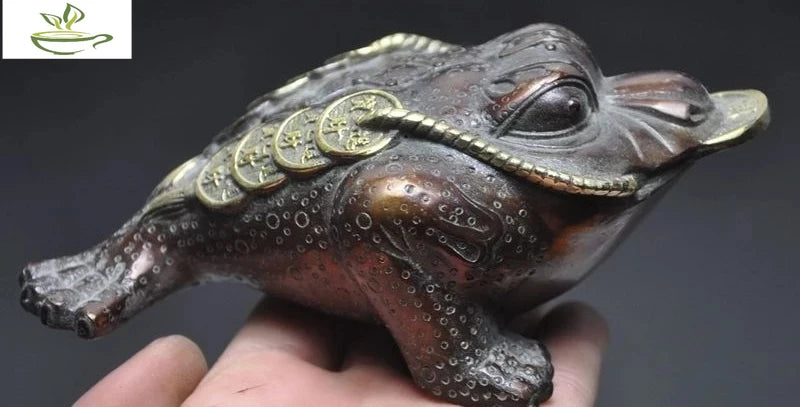 Free shipping 6"old chinese fengshui bronze gilt wealth money coin Toad Bufo Frog lucky statue