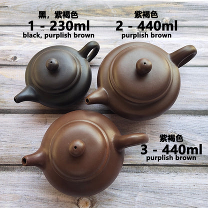 230-440ml 茶壶 经典茶壶黑紫色红色朱泥壶潮州功夫茶具 黑紫色仿古茶壶 潮州宜兴黑紫色朱泥茶壶手把壶 Classic Chinese Tea Pot