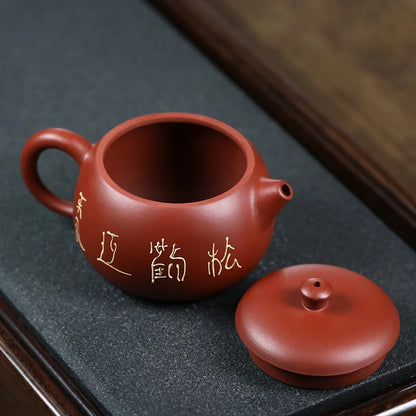 dahongpao clay tea pot crane relief embossed marked pot on big sales real yixing zisha Chinese character pot of tea in China new