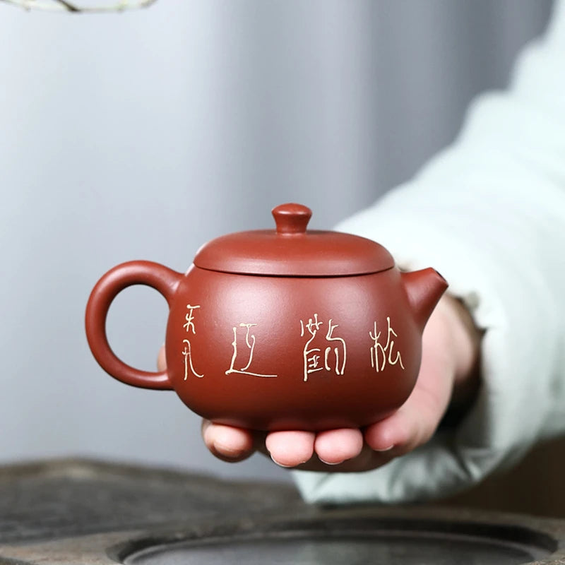 dahongpao clay tea pot crane relief embossed marked pot on big sales real yixing zisha Chinese character pot of tea in China new