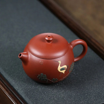 dahongpao clay tea pot crane relief embossed marked pot on big sales real yixing zisha Chinese character pot of tea in China new