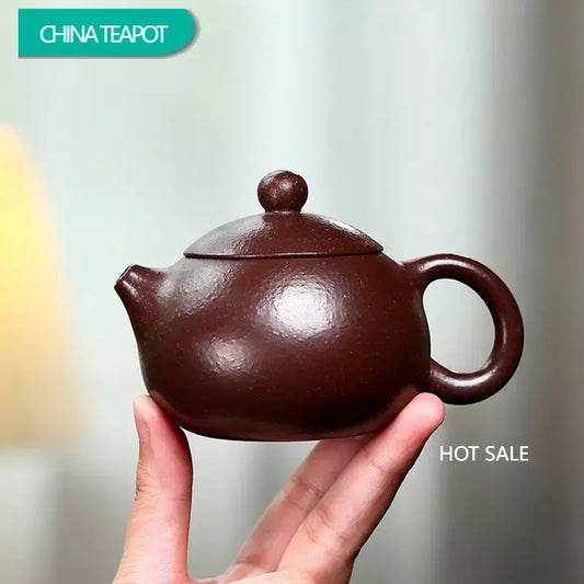 120ml Chinese Yixing Small Capacity Purple Clay Teapots Famous Handmade Xishi Tea Pot Raw Ore Coarse Sand Kettle Zisha Tea Set