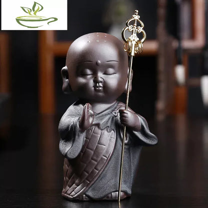 Cute ceramic little monk samurai statue samurai personal creativity tea collection ceramic statue home decoration crafts