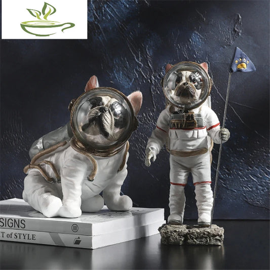 Resin Astronaut Dog Statue Figurine Animals Spaceman Bulldog Art Sculpture Model Art Craft Home Decoration Accessories