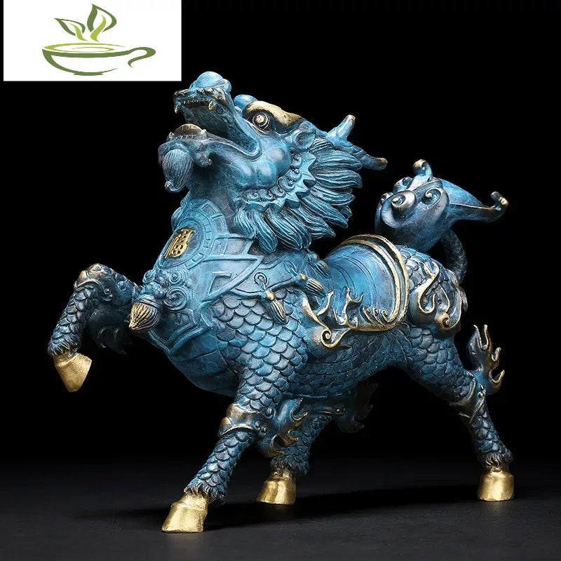 Pure Copper feng shui Wind and Fire Kirin Statue Modern Mascot Sculpture Brass Painted  Accessories Home Decoration