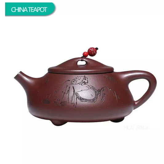 170ml Chinese Yixing Purple Clay Teapots Famous Artists Handmade Stone Scoop Tea Pot Beauty Kettle Authentic Zisha Tea Set