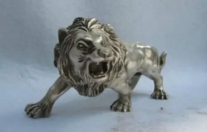 decoration bronze factory outlets Tibet Silver  China Folk Refined white Copper Silver Feline animal Ferocious Male lion Statue