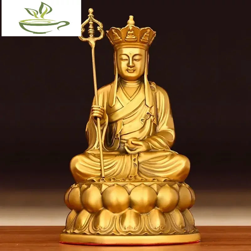 Pure Copper Earth Store King Ornaments Lotus Earth Store Bodhisattva Statue Home Living Room Office Sculptures