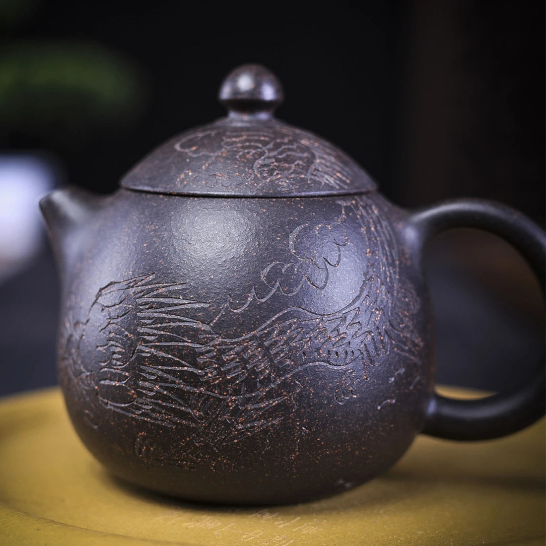 dragon carved egg shape tea pot with 7 infuser holes marked master pots 170ml orignal ore real yixing zisha black galaxy clay