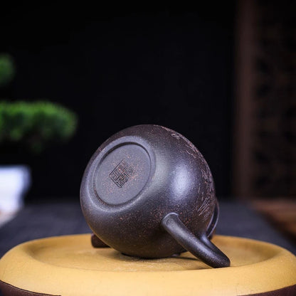 dragon carved egg shape tea pot with 7 infuser holes marked master pots 170ml orignal ore real yixing zisha black galaxy clay