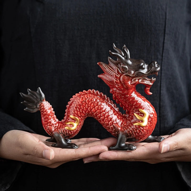 dragon design porcelain tea pet handmade artware ceramic mascot table decoration house warming gift Chinese ornament