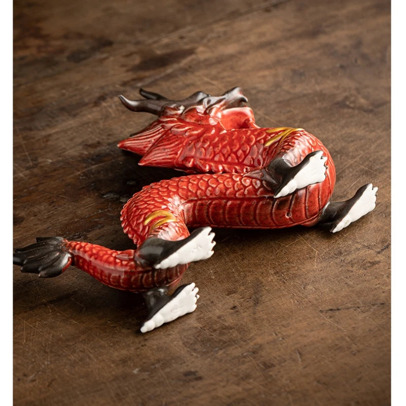 dragon design porcelain tea pet handmade artware ceramic mascot table decoration house warming gift Chinese ornament