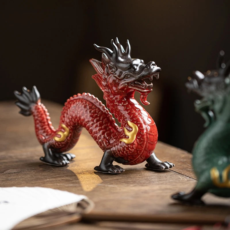 dragon design porcelain tea pet handmade artware ceramic mascot table decoration house warming gift Chinese ornament