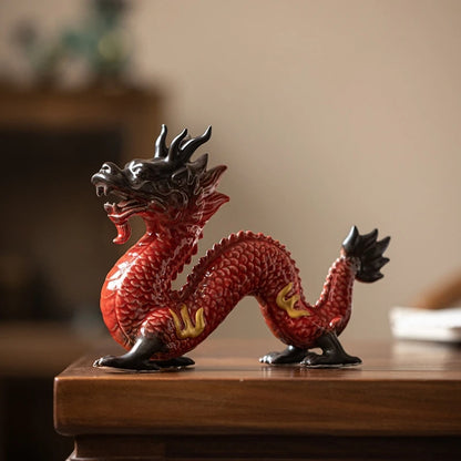 dragon design porcelain tea pet handmade artware ceramic mascot table decoration house warming gift Chinese ornament