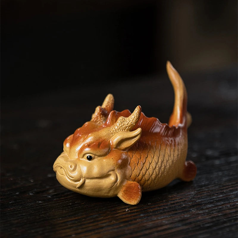 dragon fish tea pet creative table decoration handmade craft artware Chinese tea play yixing zisha duan clay house warming gift