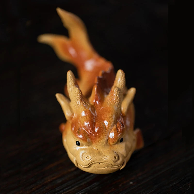dragon fish tea pet creative table decoration handmade craft artware Chinese tea play yixing zisha duan clay house warming gift