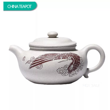 240ml Chinese Yixing High-end Purple Clay Teapots Master Hand-carved White Crane Pattern Tea Pot Kettle Zisha Tea Set Collection