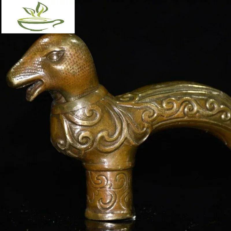 Exquisite Old Chinese Brass Copper Handmade Snake Head Crutch Head Statue 6159