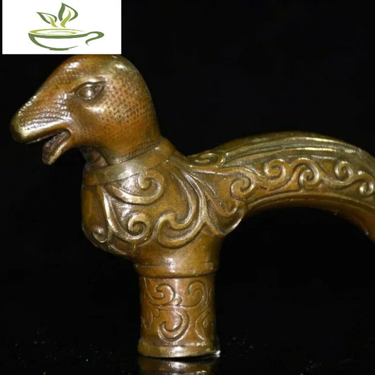 Exquisite Old Chinese Brass Copper Handmade Snake Head Crutch Head Statue 6159