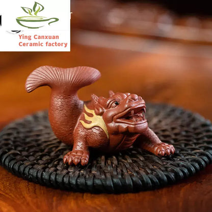 Creativity Yixing Purple Clay Tea Pet Dragon Statue Ornaments Handmade Sculpture Tea Figurine Chinese Tea Ceremony Decoration