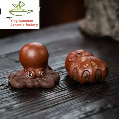 Yixing Sculpture Ornaments Purple Clay Tea Pet Cute Octopus Statue Handmade Tea Figurine Crafts Chinese Teaware Decoration Gifts