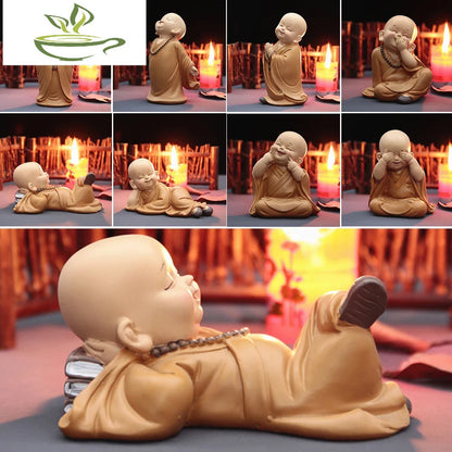 Buddhist Small Monk Statues Resin Buddha Figurine Sculpture Handmade Car Home Decorator Miniatures Room Decoration Crafts Gifts