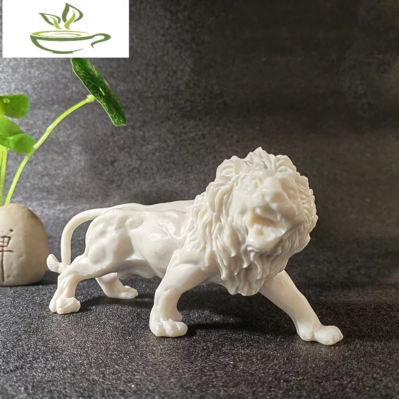 Animal Male lion Figurine Resin Art Sculpture White Cute Home Room Office Car Decoration Statue Gift Souvenir 6.28 in