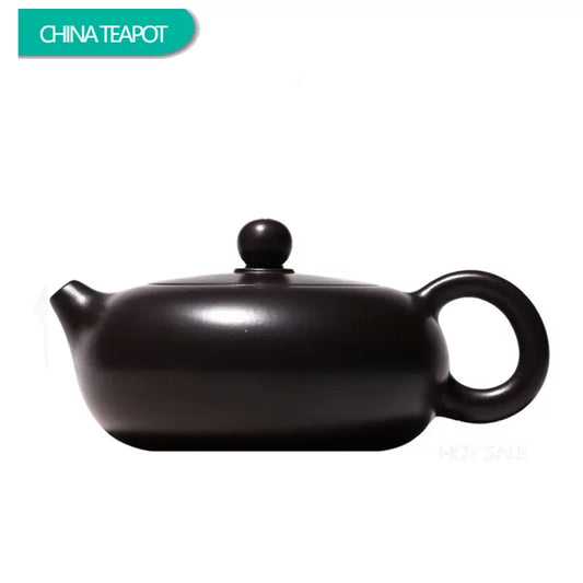 180ML Chinese Yixing Filter Tea Pot Purple Clay Flat Xishi Teapots Raw ore black Mud Kettle Handmade Boutique Zisha Tea Set