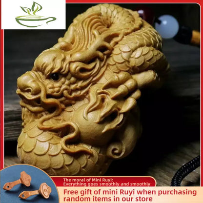 Cliff Cypress Wood Carving Fairy Dragon Design Sculpture Hand Piece of Handicraft Pieces Wooden Figurines Statues for Decoration