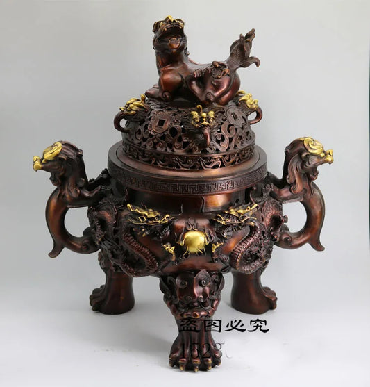 effective HOME House Shop hall lobby thriving business money Exorcise evil spirits talisman LION dragon bronze censer statue