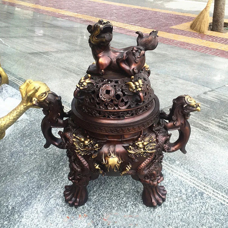 effective HOME House Shop hall lobby thriving business money Exorcise evil spirits talisman LION dragon bronze censer statue