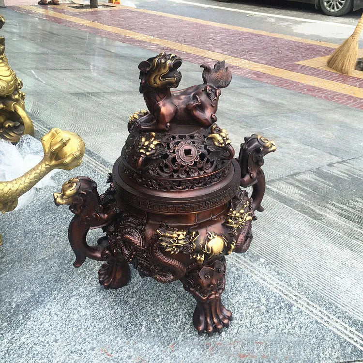 effective HOME House Shop hall lobby thriving business money Exorcise evil spirits talisman LION dragon bronze censer statue