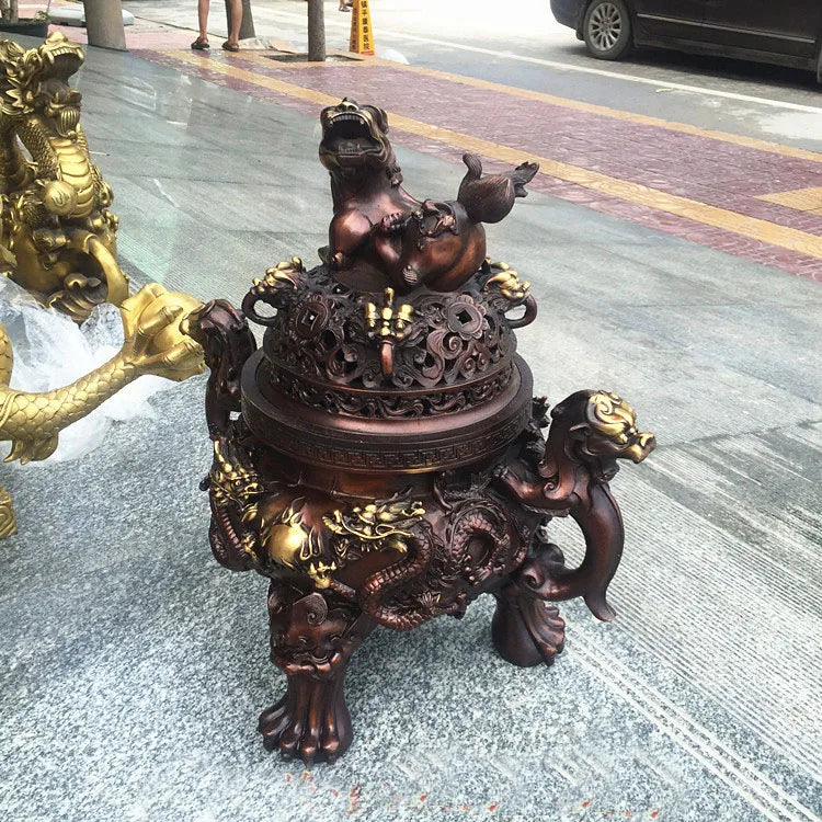 effective HOME House Shop hall lobby thriving business money Exorcise evil spirits talisman LION dragon bronze censer statue