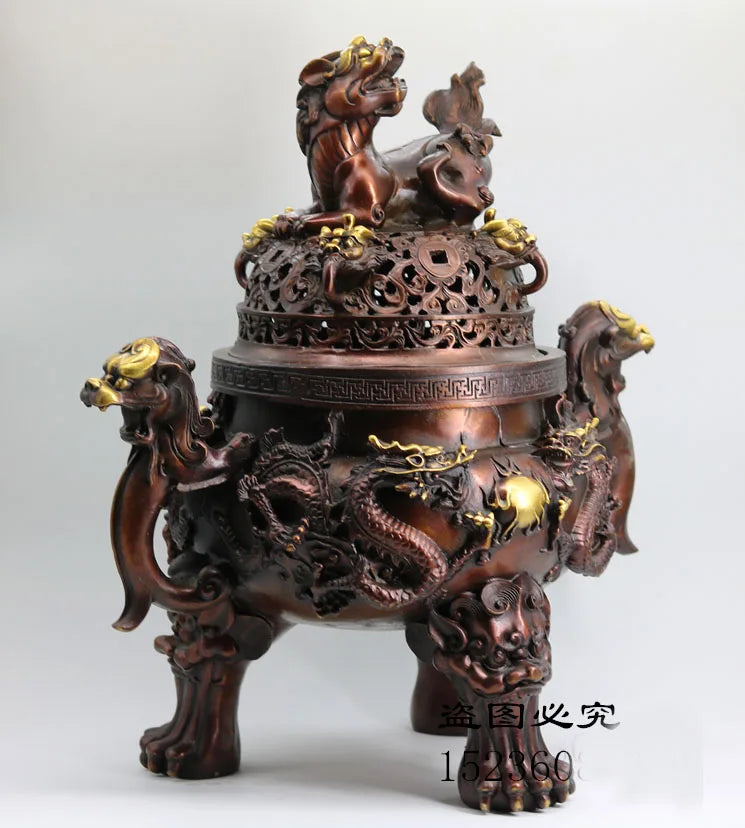 effective HOME House Shop hall lobby thriving business money Exorcise evil spirits talisman LION dragon bronze censer statue