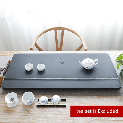 engraved Chinese characters tea tray black stone serving trays invisible water draining outlet tea boat personal logo supported