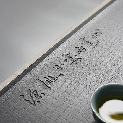 engraved Chinese words weighted black stone tea table water draining copper outlet pipe heavy tea boat 25kg for kungfu tea set