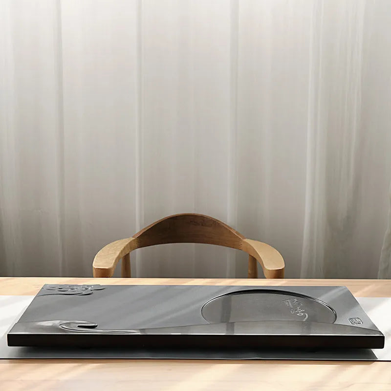 engraved moon cloud tea tray water draining tea table for kungfu tea set heavy black stone tea boat Chinese serving tray carved