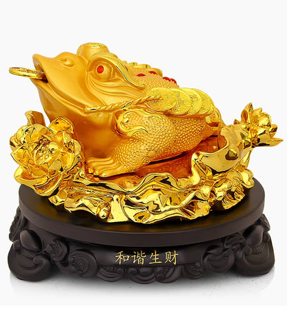 Ｎew Gold-plated Process Feng Shui Three Legged Money Frog Fortune Lucky Toad with Chinese Coin Resin Craft Golden  Home Decor