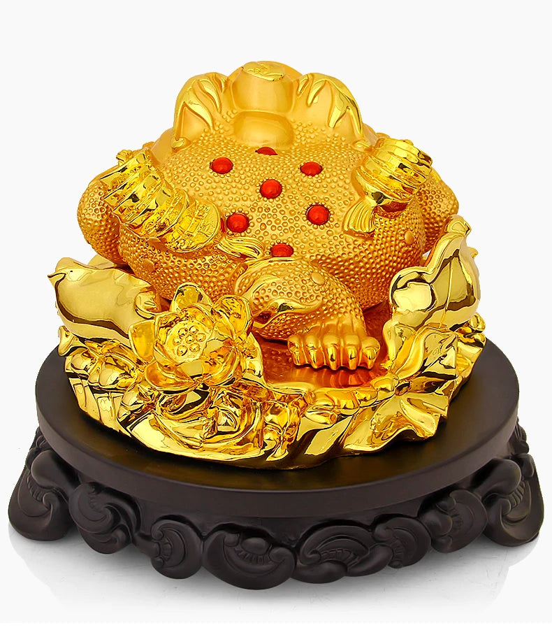 Ｎew Gold-plated Process Feng Shui Three Legged Money Frog Fortune Lucky Toad with Chinese Coin Resin Craft Golden  Home Decor