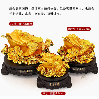 Ｎew Gold-plated Process Feng Shui Three Legged Money Frog Fortune Lucky Toad with Chinese Coin Resin Craft Golden  Home Decor