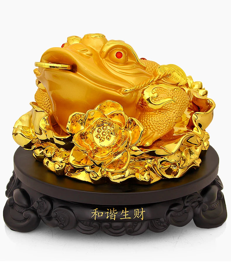 Ｎew Gold-plated Process Feng Shui Three Legged Money Frog Fortune Lucky Toad with Chinese Coin Resin Craft Golden  Home Decor