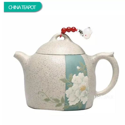 180ml Chinese Yixing Purple Clay Teapot Authentic Handmade Mud-painted Peony Pattern Tea Pot Kettle Famous Artists Zisha Tea Set