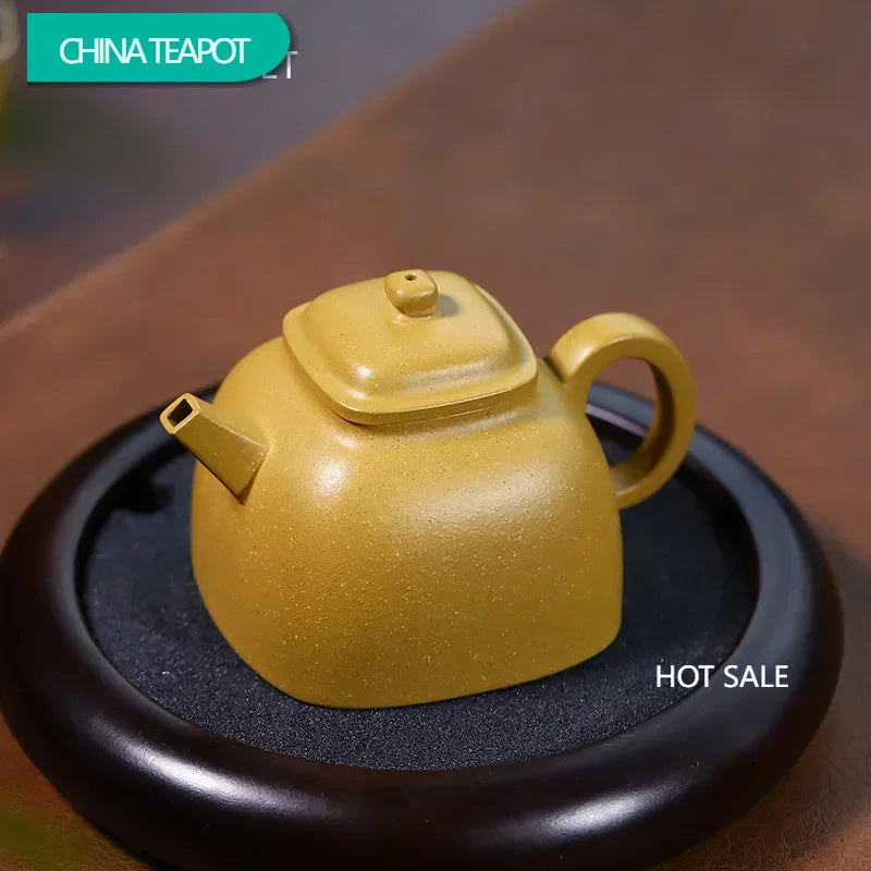 160ml Yixing High-end Purple Clay Teapots Handmade Square Shape Tea Pot Raw Ore Gold Section Mud Kettle Chinese Zisha Tea Set