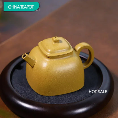160ml Yixing High-end Purple Clay Teapots Handmade Square Shape Tea Pot Raw Ore Gold Section Mud Kettle Chinese Zisha Tea Set