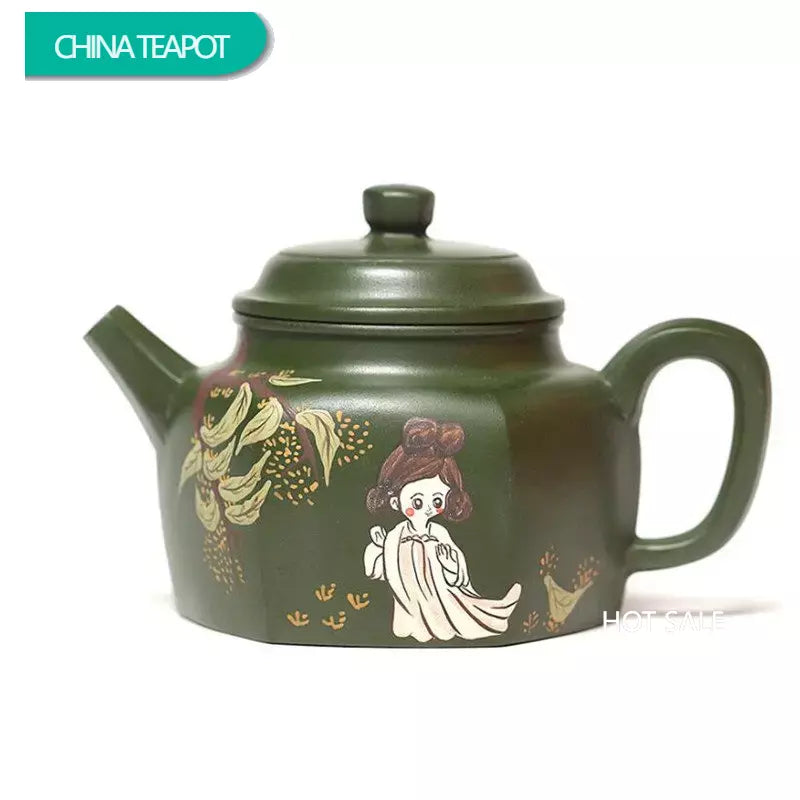 220ml Authentic Yixing Purple Clay Teapots Handmade Hexagonal Tea Pot Raw Ore Green Mud Kettle Chinese Zisha Tea Set Teaware