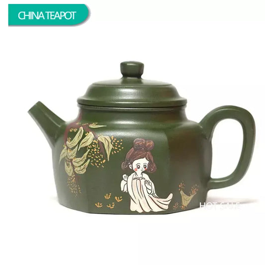 220ml Authentic Yixing Purple Clay Teapots Handmade Hexagonal Tea Pot Raw Ore Green Mud Kettle Chinese Zisha Tea Set Teaware