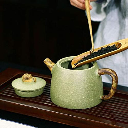 Zisha Hu - Lucky Handuo 9.8oz,Genuine Yixing Cyan Clay Teapot with 2 Cups, Chinese Craftswomen Handmade Infuse Brew Kung Fu Tea Pot Set